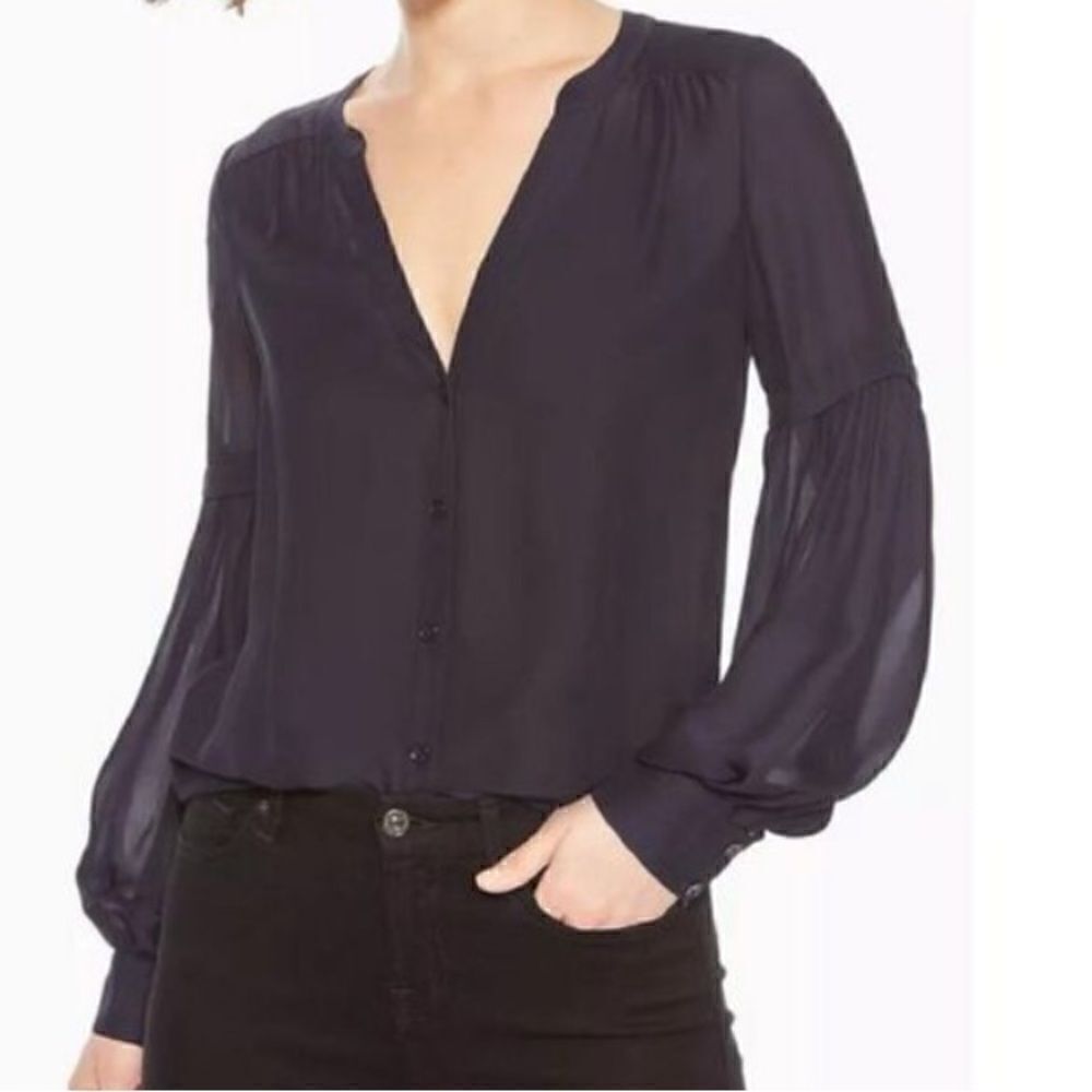 Parker Women's Sheer Long Sleeve V Neck silk blend Blouse size S, black NWT